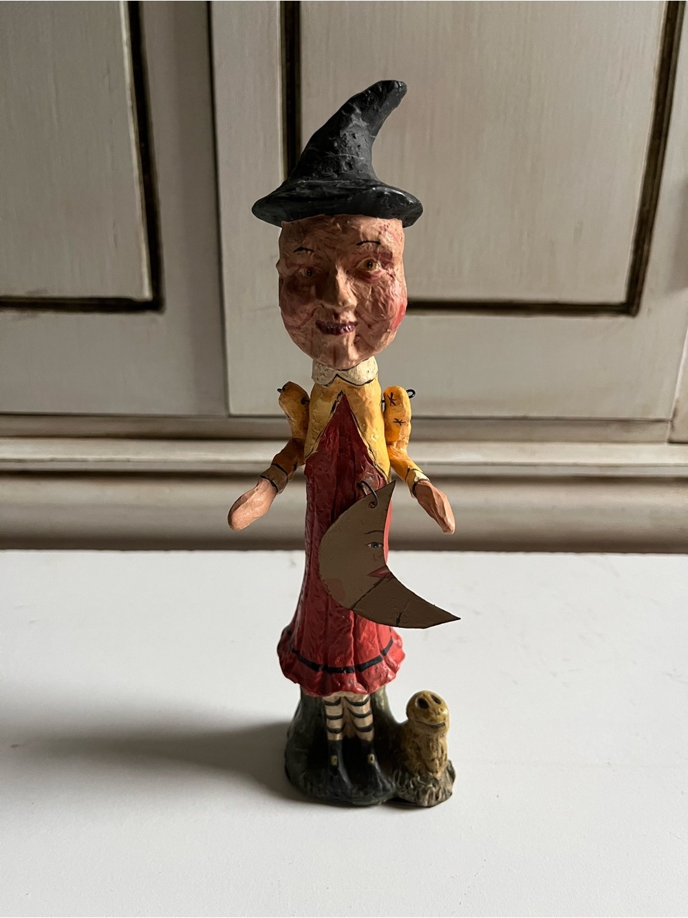 Vintage Dept 56 Poliwoggs Halloween Witch Moon Frog Figurine Folk Art Retired